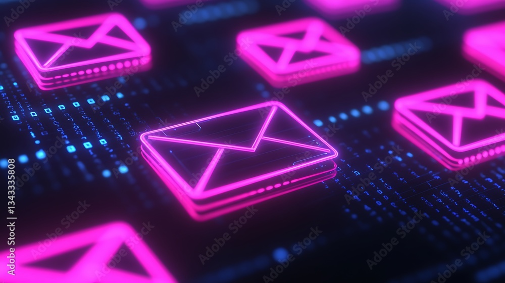Aufkleber futuristic mail icons with neon glow on digital background representing email communication and tech