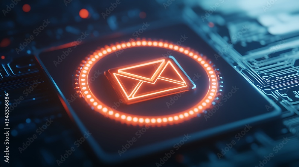 Aufkleber glowing email icon on circuit board background representing digital communication and modern technol