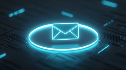 Glowing Blue Neon Email Icon on Modern Digital Background for Communication and Messaging Concept