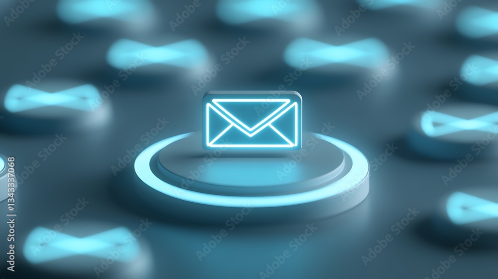 Poster glowing mail icon on modern keyboard with futuristic elements for digital communication concept