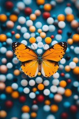 Fototapeta premium A butterfly surrounded by a kaleidoscope of natural and digital elements.