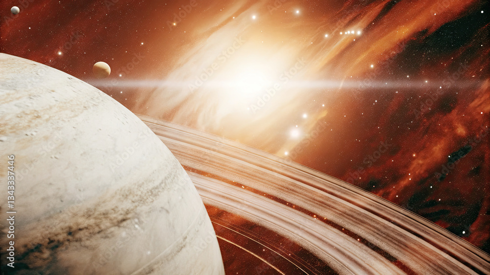 Wall mural a glowing planetary disk floating in deep space, surrounded by cosmic nebulae and distant stars, off