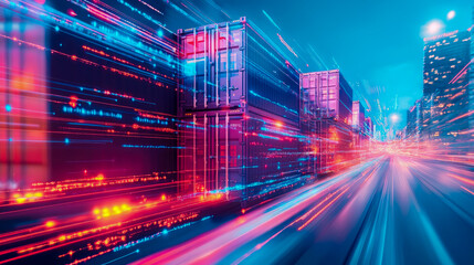 Obraz premium Logistics and Transport: A dynamic long exposure showing speed and modern global supply chain