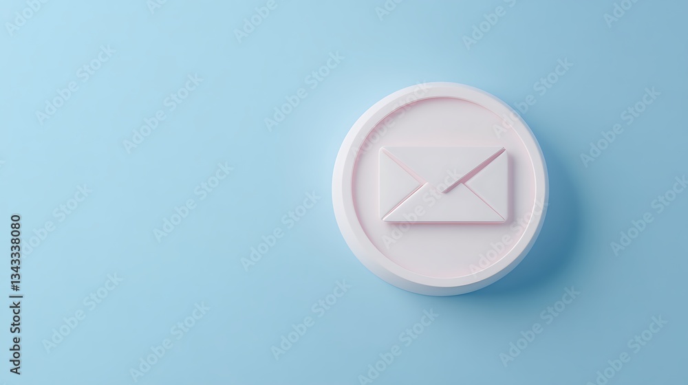Poster minimalist email icon on soft blue background representing digital communication and message deliver