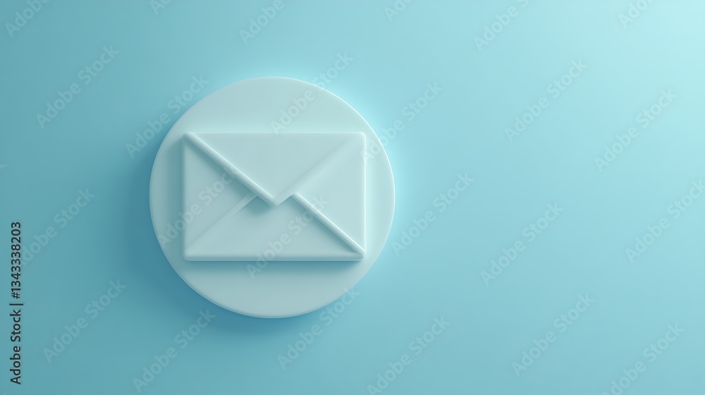 Aufkleber minimalist icon of an envelope on a light blue background with soft lighting effect for digital comm