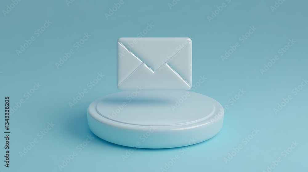 Poster minimalist floating envelope display on a soft blue background for digital communication concept