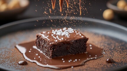 A rich, decadent chocolate brownie, its surface glistening with melted chocolate and its edges adorned with a sprinkle of flaky sea salt, promised an indulgence beyond compare.