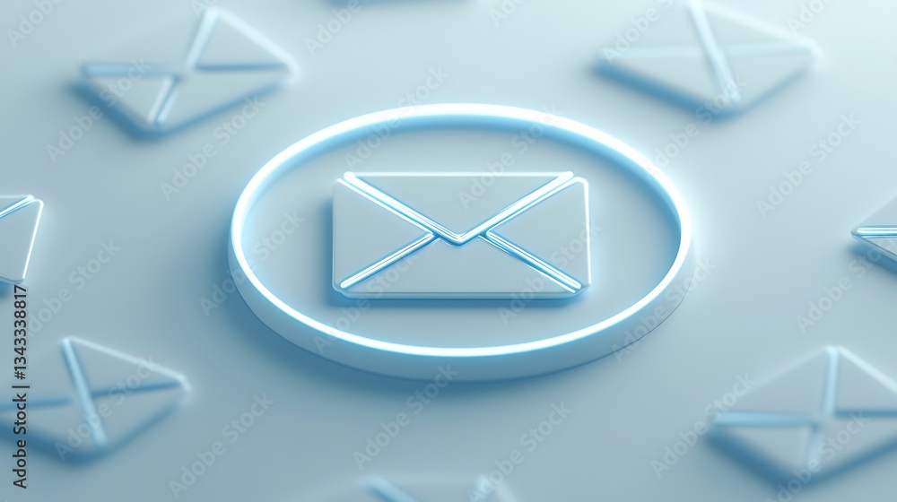 Poster modern email icon design with soft light effects on a background of similar icons in a digital conce