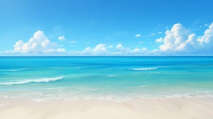 Fototapeta premium stunning beautiful beach and sea with sky view,clear water sea anime style painting illustration 