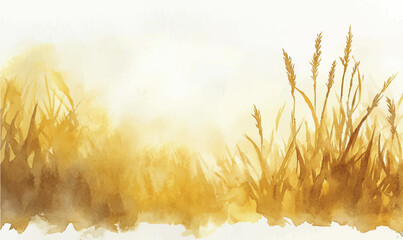 watercolor background framed field of wheat	
