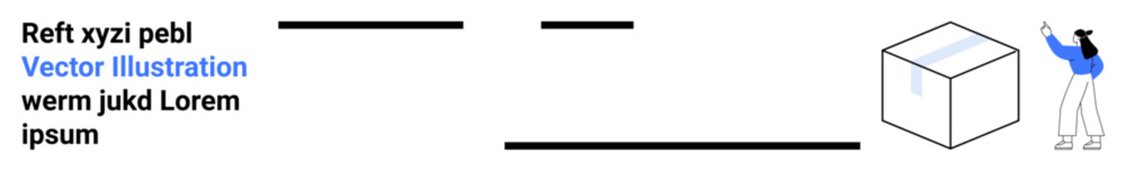 Obraz premium Individual gesturing towards a 3D cube with minimalist lines and text. Ideal for design concepts, education, creativity, presentation, learning, idea exploration, simple landing page