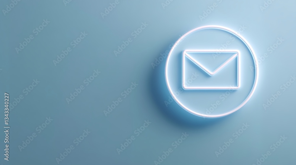 Poster neon blue outline of an email envelope icon on a smooth gradient background for digital communicatio