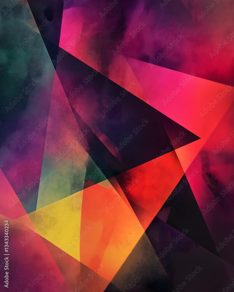 Poster colorful abstract geometric design with vibrant overlapping triangle shapes