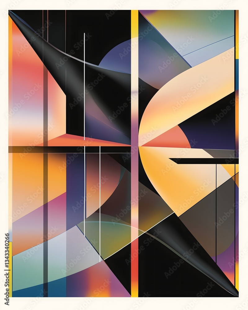 Aufkleber abstract geometric composition with vibrant gradients and lines design