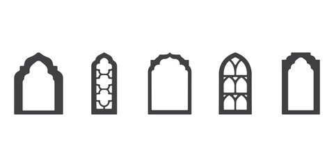 Fototapeta premium Traditional Islamic Window Icons Silhouette Vector Illustration