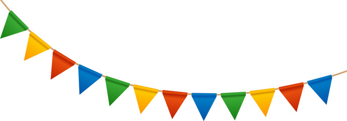 Festive Carnival garlands and bunting. Colorful triangle flags on rope for decoration of party, holiday, event, festive, celebration. Colorful pennants for banner, flyer template Vector design element © Volha