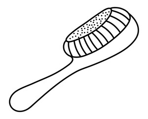 Hair massage comb. Sketch. Vector illustration. Outline on isolated white background. Doodle style. Accessory with teeth for head massage and hair detangling. Coloring book for kids. 