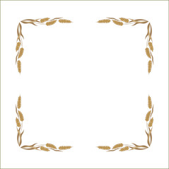Elegant brown ornamental frame with cereal spikelets, wheat ears, decorative border, corners for greeting cards, banners, business cards, invitations, menus. Isolated vector illustration.	