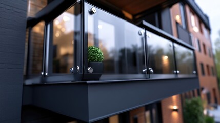 Modern balcony with glass railing