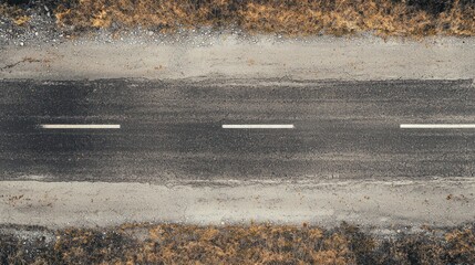 Top-Down View of Straight Asphalt Road
