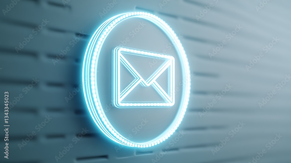 Poster neon email icon with glowing effect on modern background for digital communication and technology th