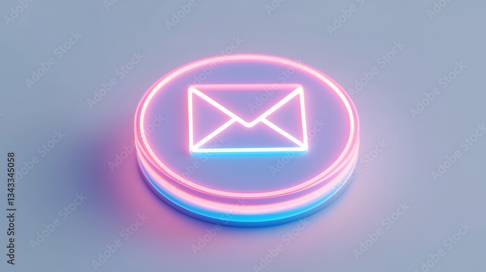 Poster neon email icon with glowing light effects on a smooth background for digital communication concepts