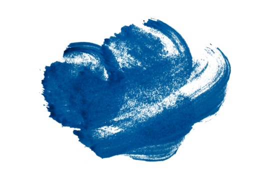 Bright blue watercolor or ink stain with watercolor marks on transparent background.