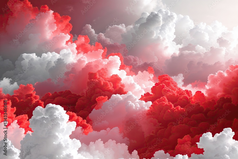 Poster vibrant red and white abstract gradient with cloud texture in minimalist art design