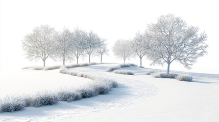Fototapeta premium Snow-Covered Path Through Frosted Trees