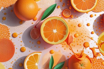 Vibrant Orange Citrus Gradient Background with Dot Texture and Shadow Splash Designs
