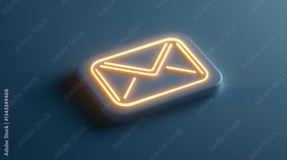 Poster neon glow email icon on subtle blue background for digital communication and messaging concepts