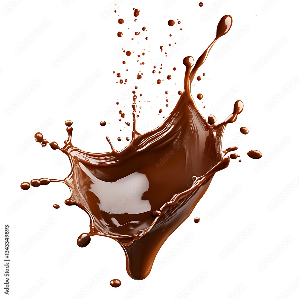 Poster molten chocolate splash: capturing the rich, flowing texture of melted chocolate as it splashes, cre
