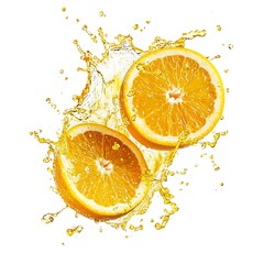 Burst of Citrus: A vibrant burst captures the dynamic splash of freshly cut oranges, highlighting their juicy interior and the refreshing essence of citrus.
