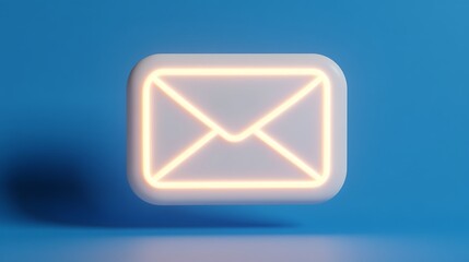 Fototapeta premium Neon Light Envelope Icon on Blue Background for Email and Communication Themes in Modern Digital Design