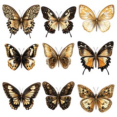 Obraz premium Elegant Butterfly Collection: A stunning collection of nine intricately detailed butterflies, showcasing a variety of unique patterns, colors, and wing designs
