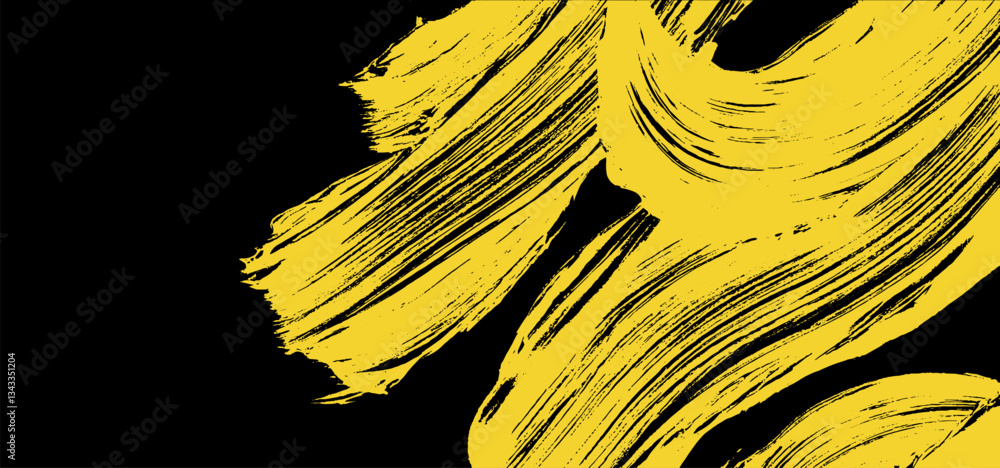 Poster A dynamic yellow brushstroke spreads across a black canvas, capturing the essence of movement and energy