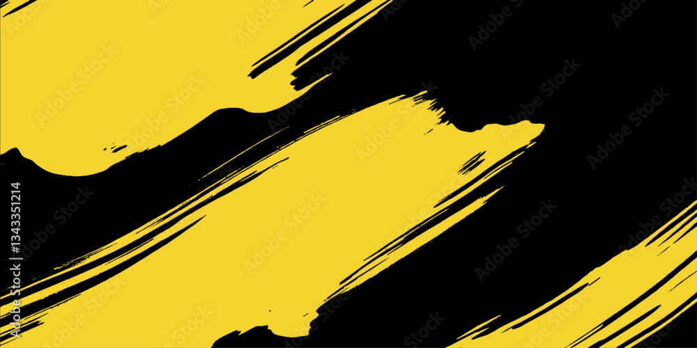 Poster Bright brushstroke textures create a dynamic contrast of yellow and black in an abstract backdrop, inspiring creativity and energy