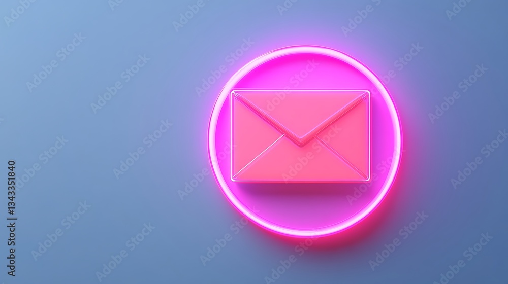 Aufkleber neon pink envelope icon with circular frame on blue background for communication and digital messagi