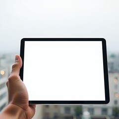 Sleek tablet device, blank white screen, modern touchscreen, isolated on white background, elegant design