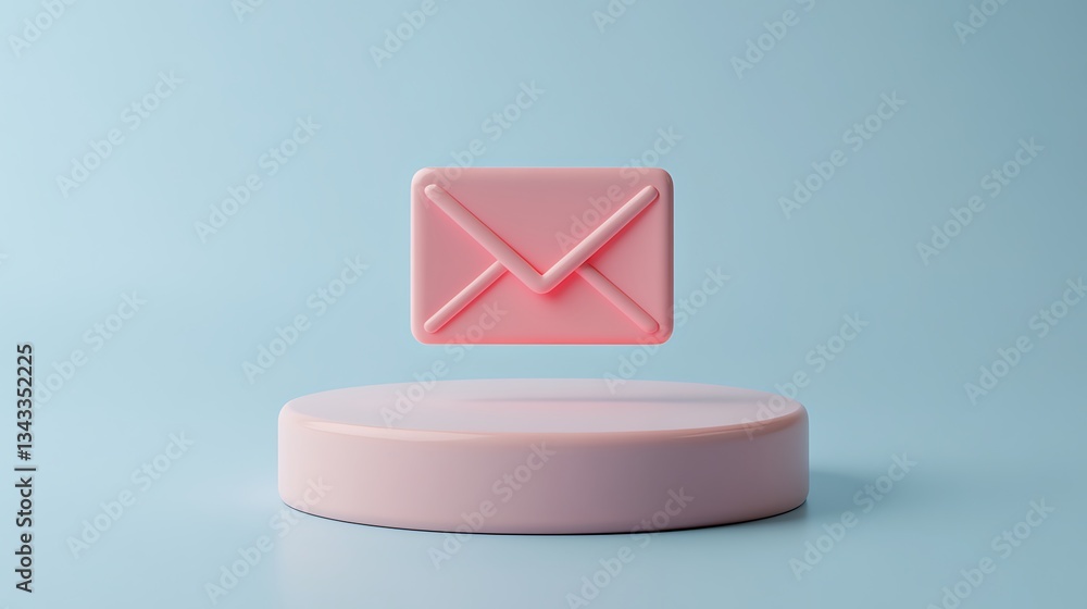 Poster pink email envelope icon on soft blue background in a minimalist setting for digital communication c