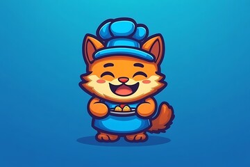 A happy fox chef is holding a small plate of food