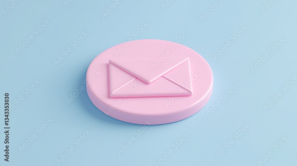Poster pink envelope icon on circular background representing email communication and digital messaging con
