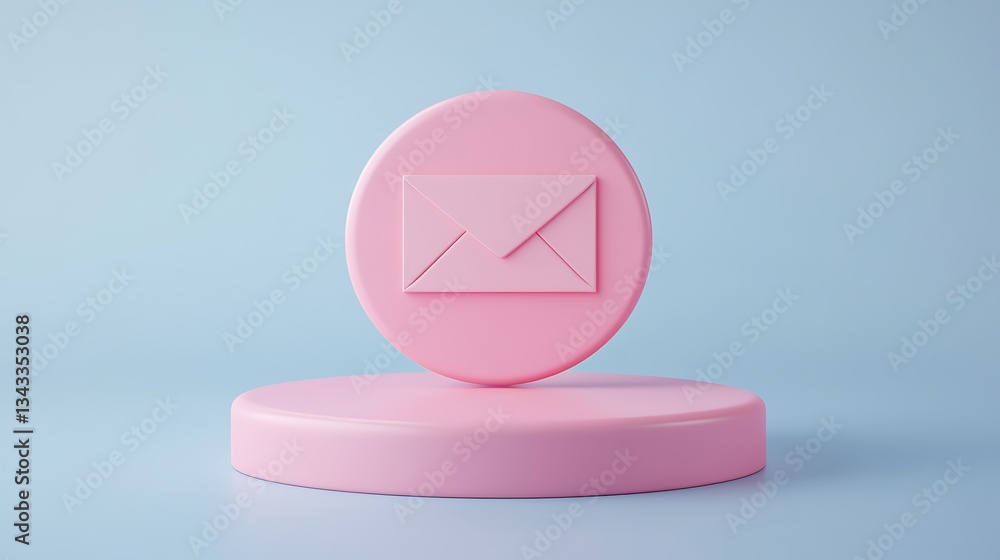 Aufkleber pink envelope icon on circular platform against a light blue background for messaging and communicat