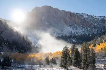 Majestic Mountain  Autumn Aspen  Winter Sun  Mist