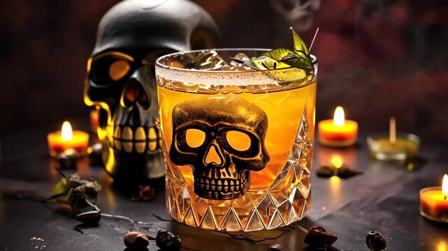 Halloween drink for party, selective focus