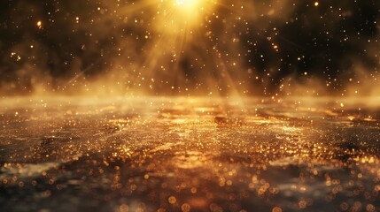 Naklejka premium Abstract golden light particles shimmering in dark space background