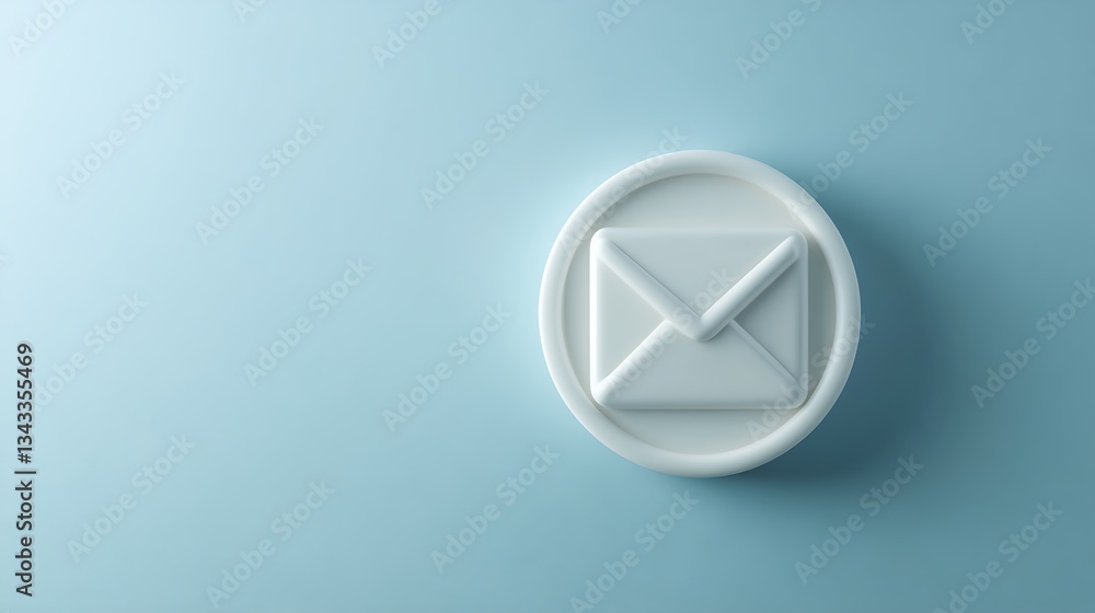 Poster white envelope icon on a soft blue background representing communication and digital messaging conce