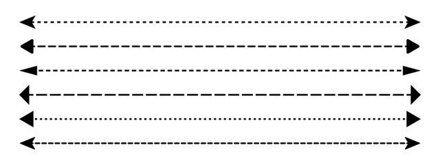 Set of long double straight, dashed vector arrows
