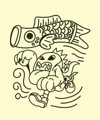 japanese theme doodle hand drawn black and white colour