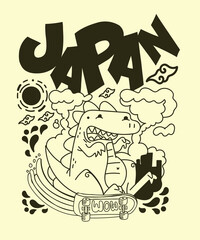 japanese theme doodle hand drawn black and white colour